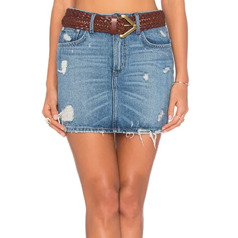 Tularosa Aubrey Distressed Denim Mini Skirt